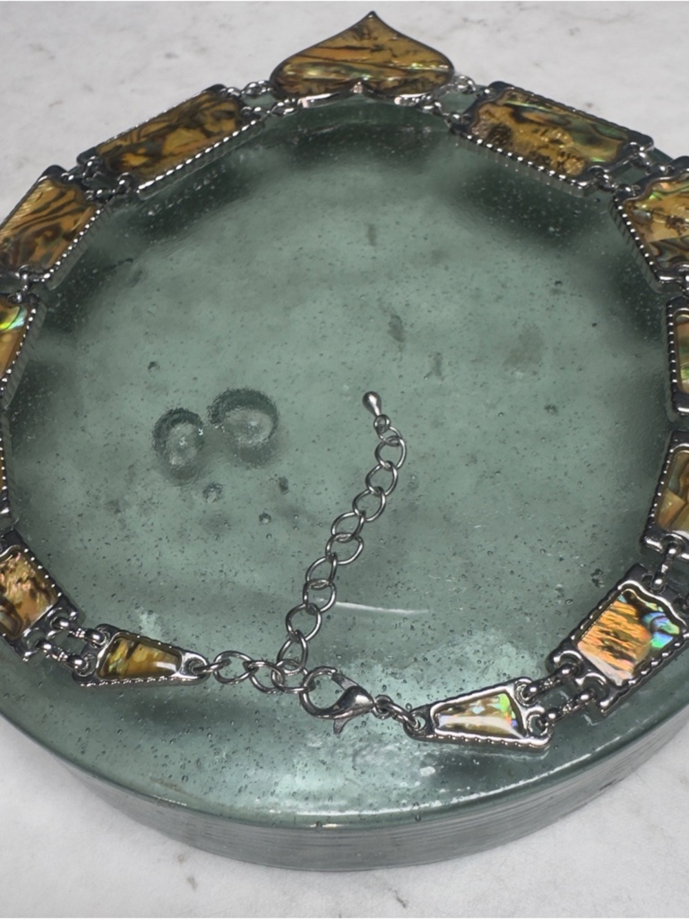 VTG Abalone Heart Pendant Necklace Iridescent Mermaidcore Ocean Hues SilverTone - Picture 3 of 8